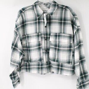 NWT Abercrombie & Fitch Top Womens XS 90’s Cropped Flannel Button Up Long Sleeve